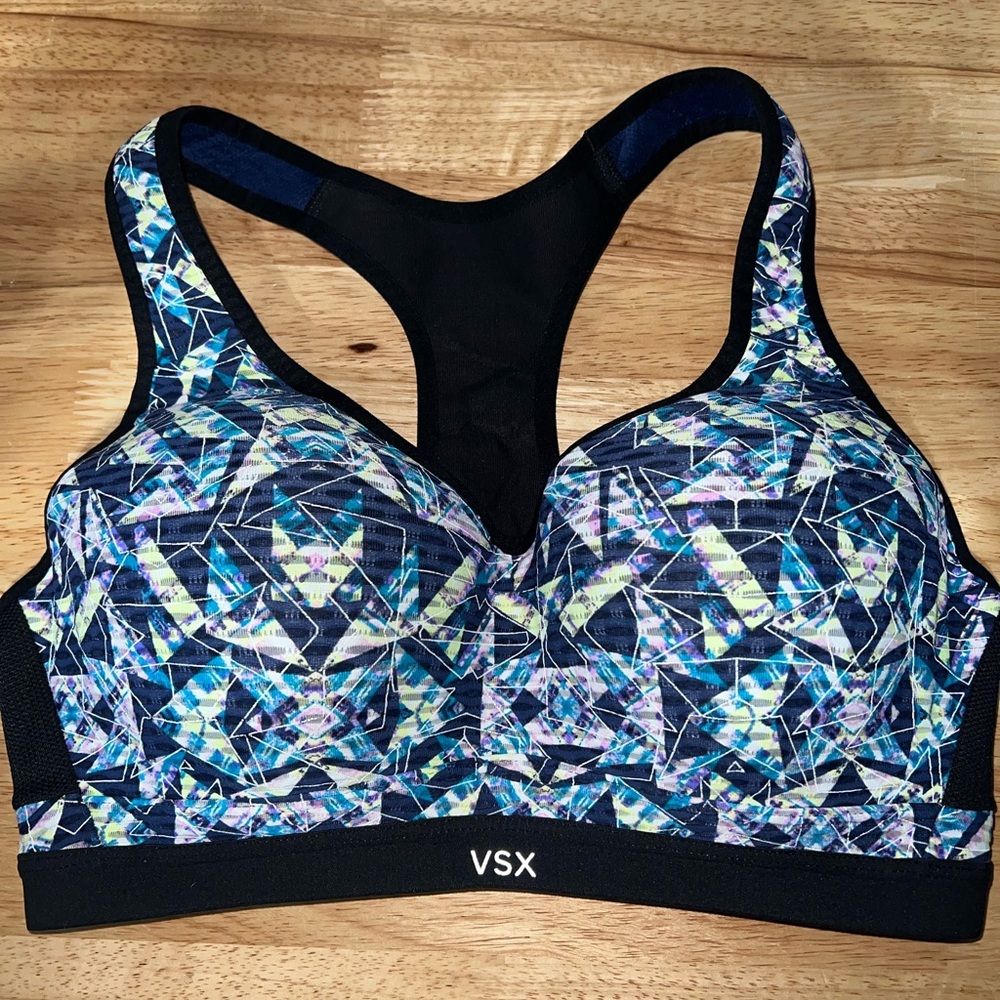 VSX Blue and Black High-Impact Sports Bra with Racerback